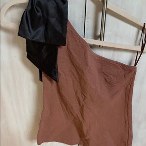 Maeve Black and Brown One-Shoulder Tank Top